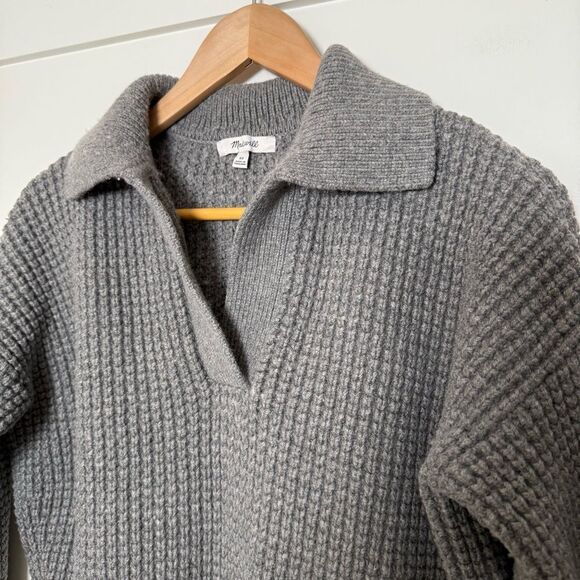 Madewell Waffle Knit Henley Sweater Womens Sz XS Heather Gray Cotton Wool Blend - Picture 3 of 11